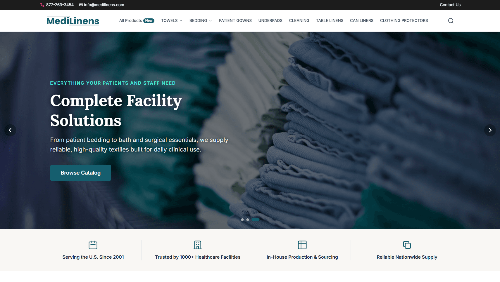 MediLinens website screenshot